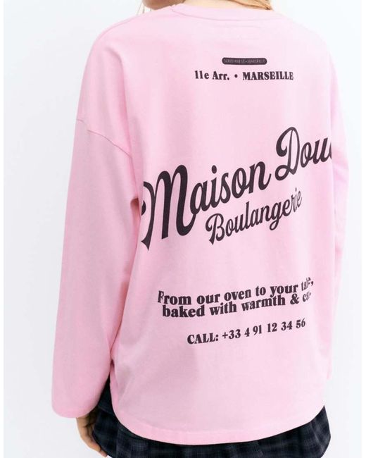 Pull&Bear Pink Slogan T-shirt