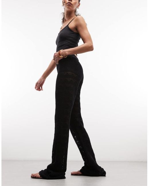 Monki Blue Crochet Style Wide Leg Pants