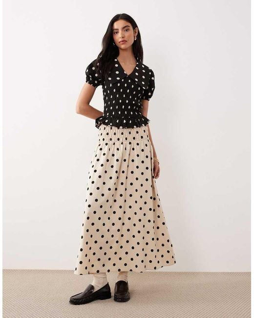 Glamorous White Drop Waist Cream Base Black Polka Dot Skirt Co-ord