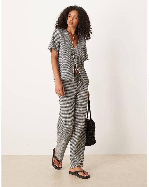 Jdy Gray Tie Front Seersucker Top Co-ord