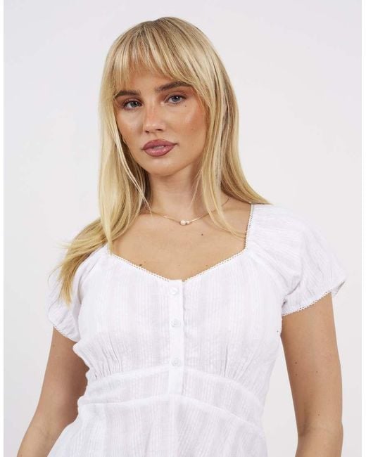 Brave Soul White Woven Short Sleeve Button Down V-Neck Top