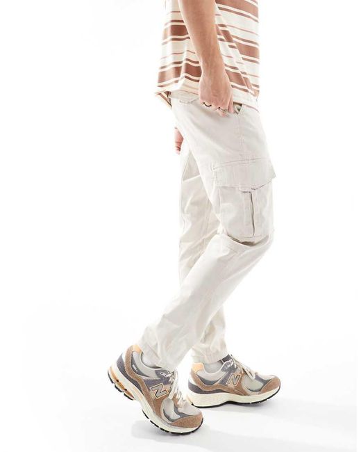 Only & Sons White Slim Fit Tapered Cargo for men