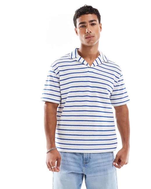 ASOS Blue Relaxed Polo With Revere Collar for men