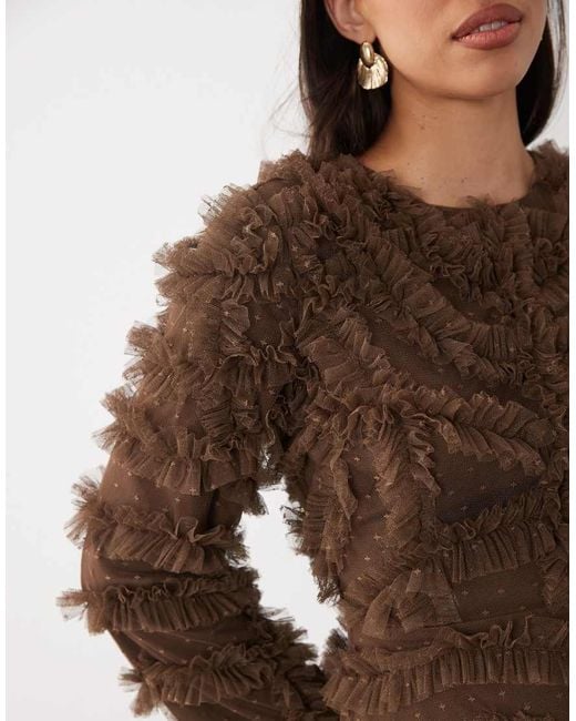 Beauut Brown Maryisa Long Sleeve Ruffle Maxi Dress