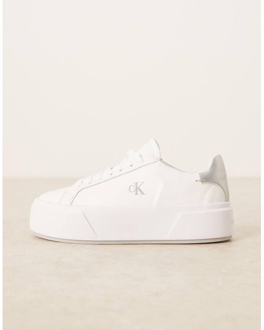 Calvin Klein Blue Flatform Lace Up Trainers With Tab