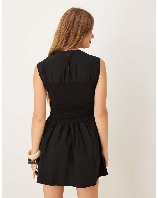 ASOS Black Woven Mix Waisted Wrap Detail Mini Dress