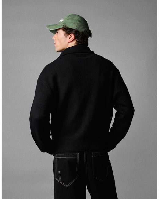 Bershka Black Boxy Zip-Up Knit Jacket for men