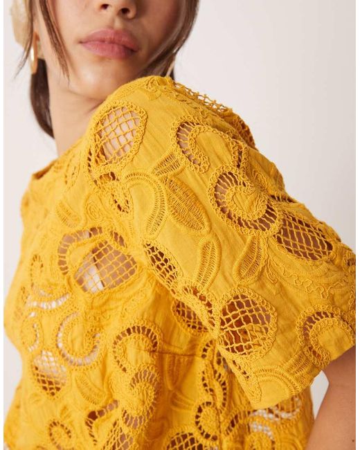ASOS Yellow Floral Cutwork Top Co-ord