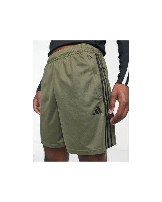 Pantalones cortos caqui con 3 rayas train essentials Adidas Originals de hombre de color Green
