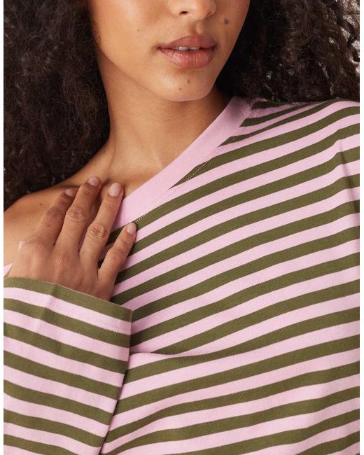 ASOS Multicolor Long Sleeve Off Shoulder Corset Waist Tee