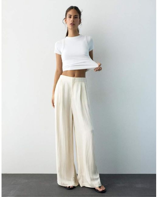 Pull&Bear White Darted Smart Trousers