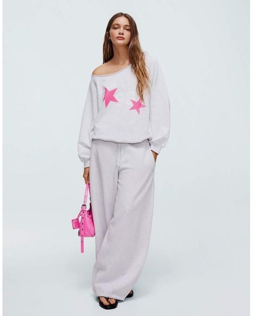 Bershka Gray Asymmetric Print Sweatshirt