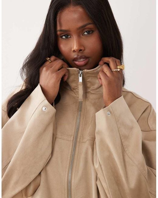 Gina Tricot Natural Faux Suede High Neck Jacket