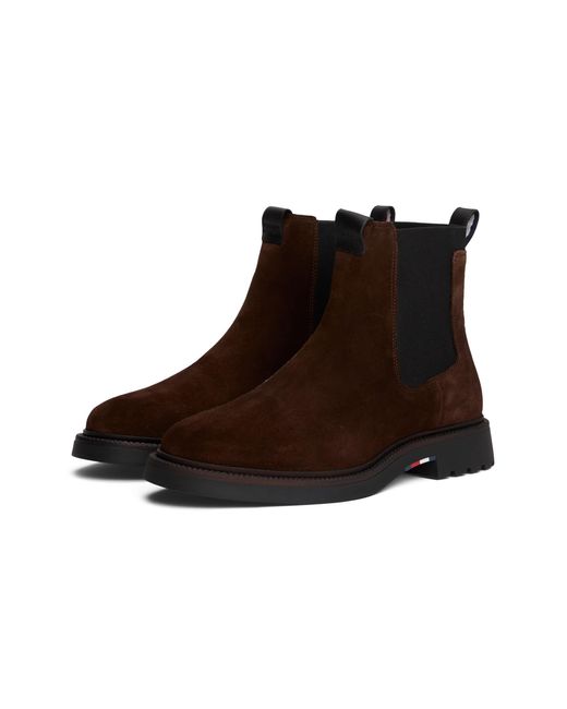 Tommy Hilfiger Brown Leather Suede Comfort Chelsea Boot for men