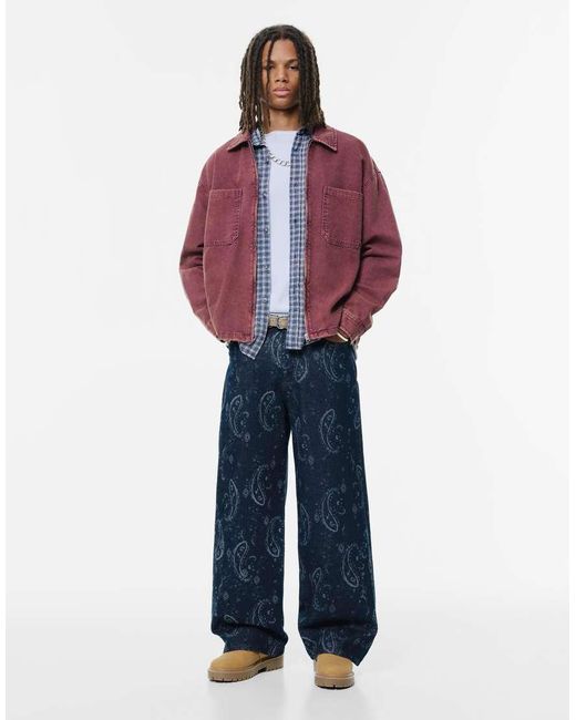 Pull&Bear Blue Paisley Wide-leg Jeans for men
