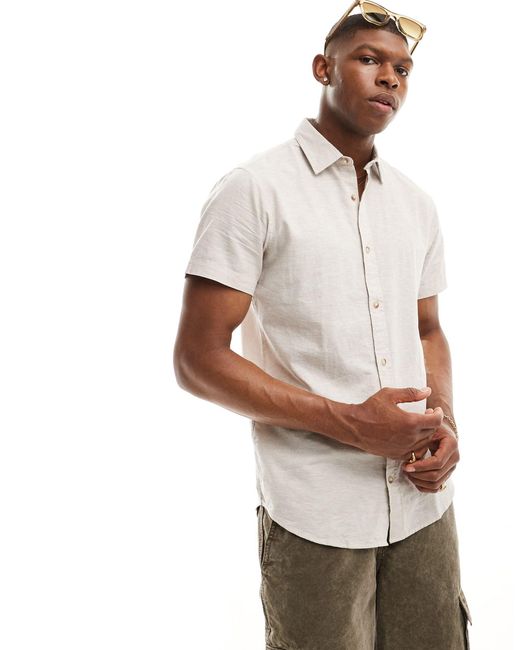 Jack & Jones White Short Sleeve Linen Shirt for men