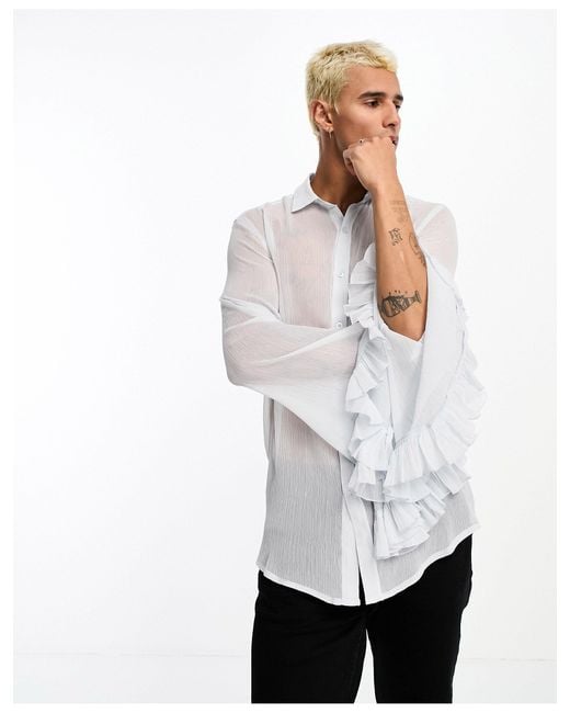 ASOS Chiffon Shirt With Ruffled Bell Sleeves in White for Men