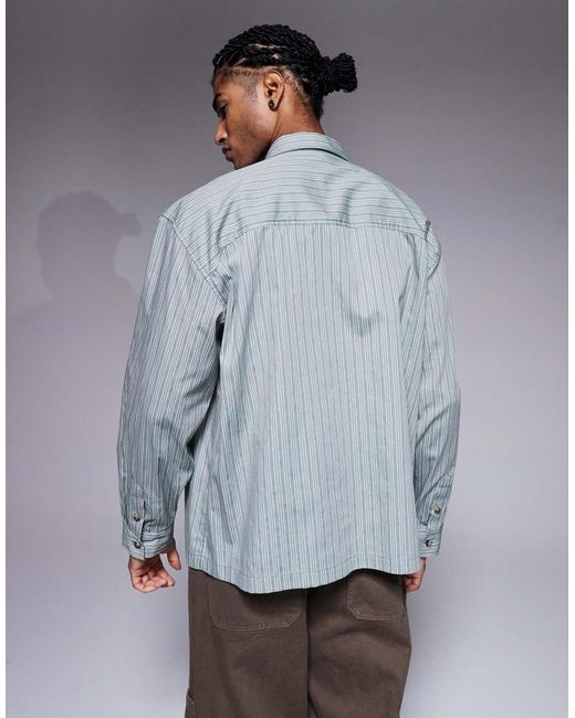 ASOS Gray Boxy Oversized Stripe Shirt for men
