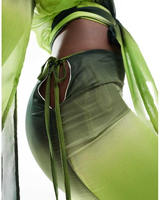 Aria Cove Green Chiffon Maxi Tie Side Beach Skirt Co-Ord