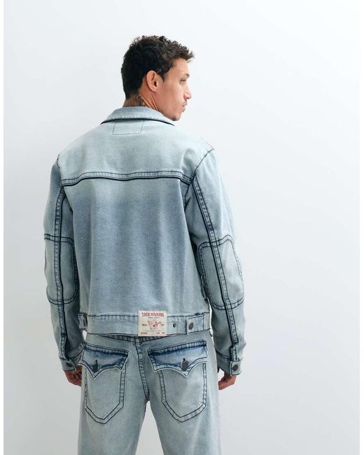 True Religion Blue Big T Moto Denim Jacket Co-ord for men