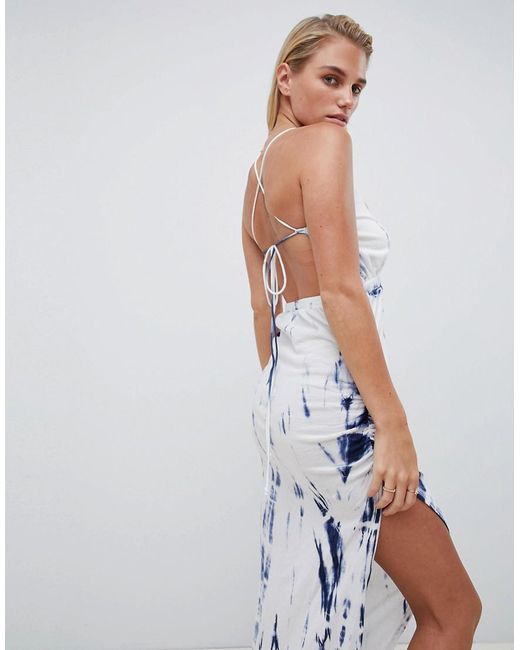 Robe de plage dos nu longue en jersey à effet tie-dye avec fronces sur les  côtés ASOS en coloris Bleu | Lyst