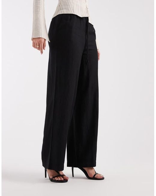 River Island Black Linen Look Wide Leg Trousers Co-ord