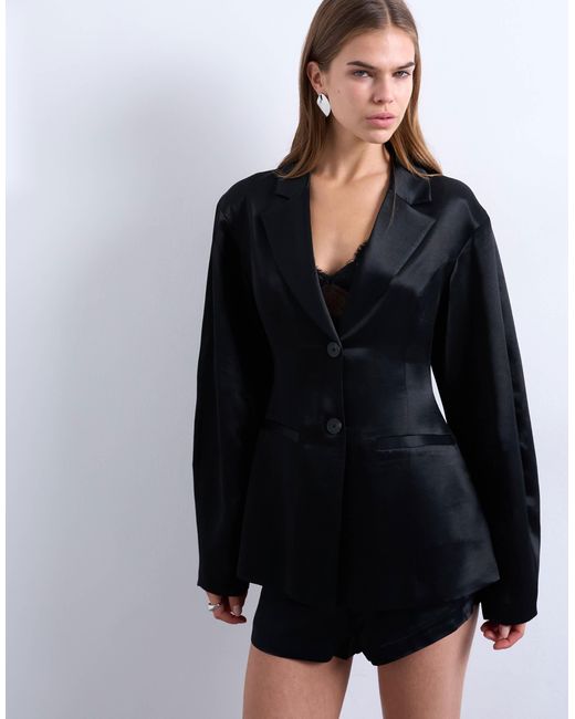 TOPSHOP Black Satin Cinched Blazer