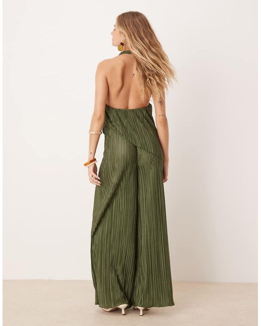 ASOS Green Plisse Halter Neck Wide Leg Jumpsuit