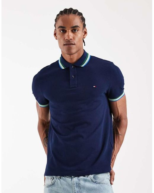 Tommy Hilfiger Blue Contrast Collar & Cuff Regular Fit Polo Shirt for men