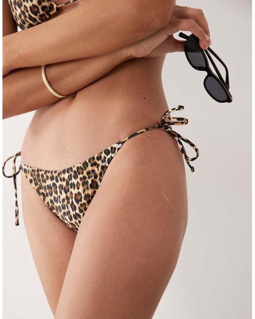 Mango Brown Leopard Print Tie Side Bikini Bottoms