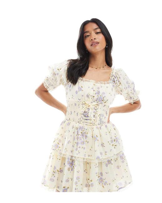 Vestito Corto A Corsetto Con Stampa A Fiorellini di Miss Selfridge in White