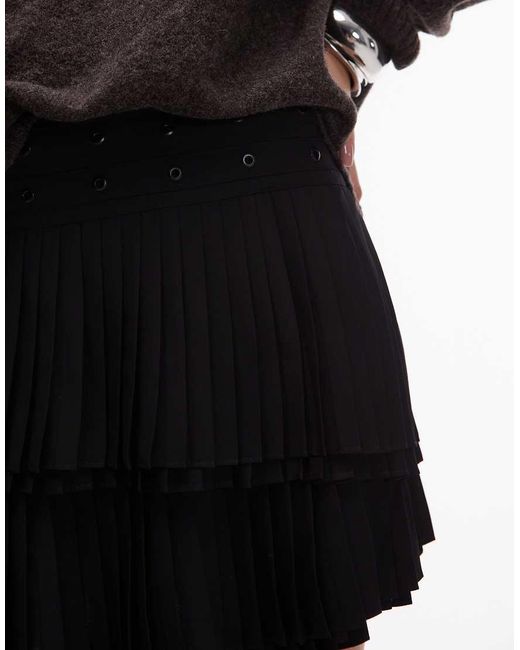 AllSaints Black Oona Pleated Mini Skirt With Eyelet Waistband