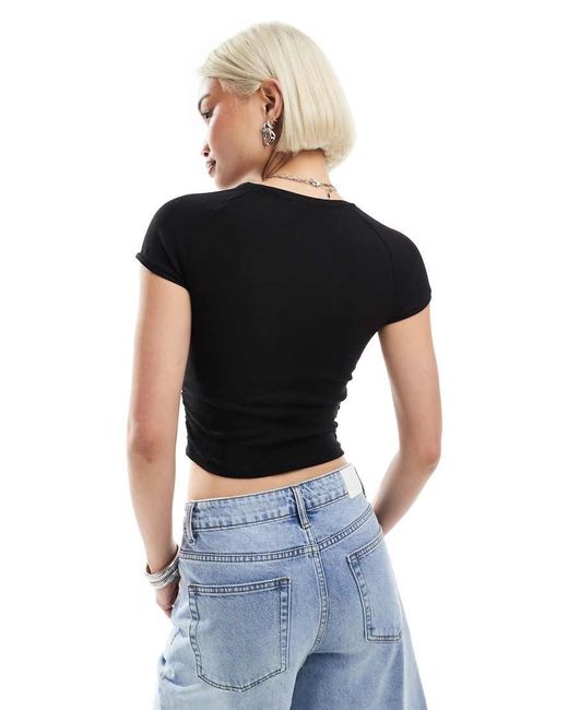 Bershka White Ruched Side Baby Tee Two Pack