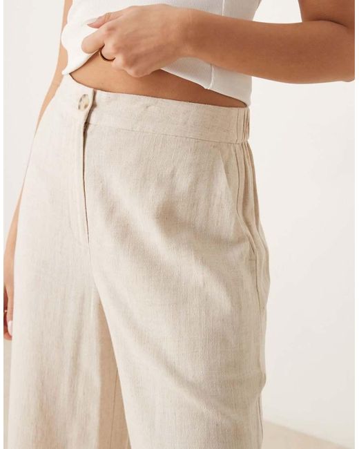ASOS Natural Relaxed Straight Leg Trousers With Linen