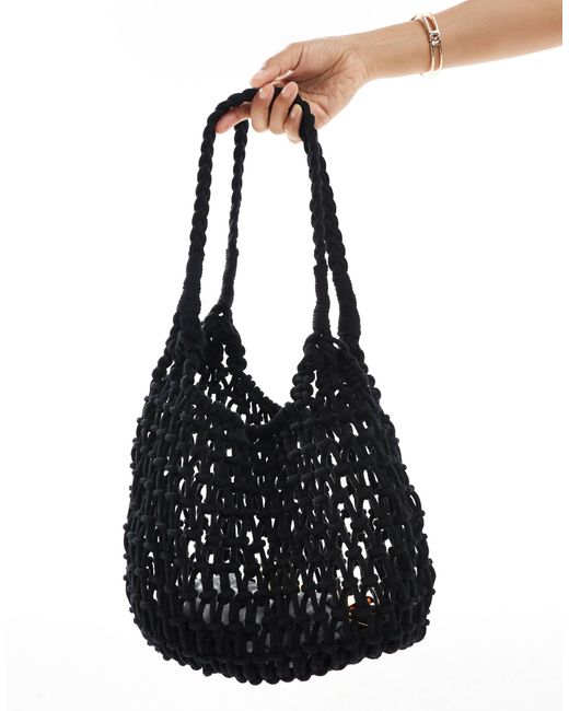 ASOS Black Macrame Tote Bag With Twist Handle