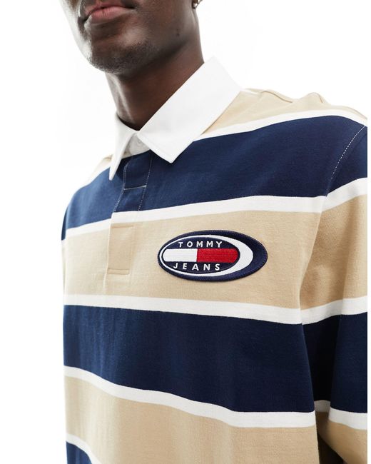 Camicia stile rugby color sabbia a righe di Tommy Hilfiger in Blue da Uomo