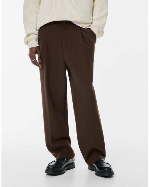 Pull&Bear White Tailored Fit Trousers for men