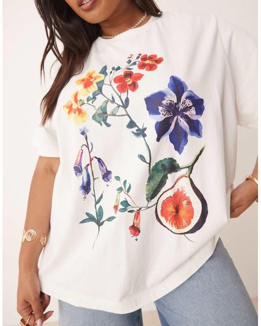 ASOS White Asos Design Curve Regular Fit T-shirt With Floral Fig Graphic