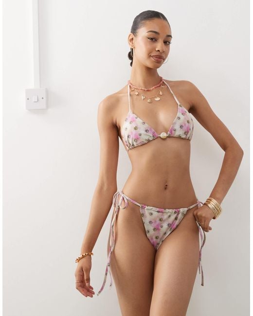 Collusion Natural Abstract Print Tie Side Bikini Bottom