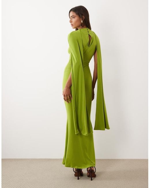 ASOS Green Slinky Sleeveless Maxi Dress With Extreme Cape Shoulder Detail