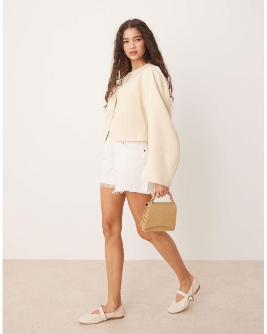 ASOS Natural High Neck Cocoon Sleeve Blazer With Gold Starfish Buttons