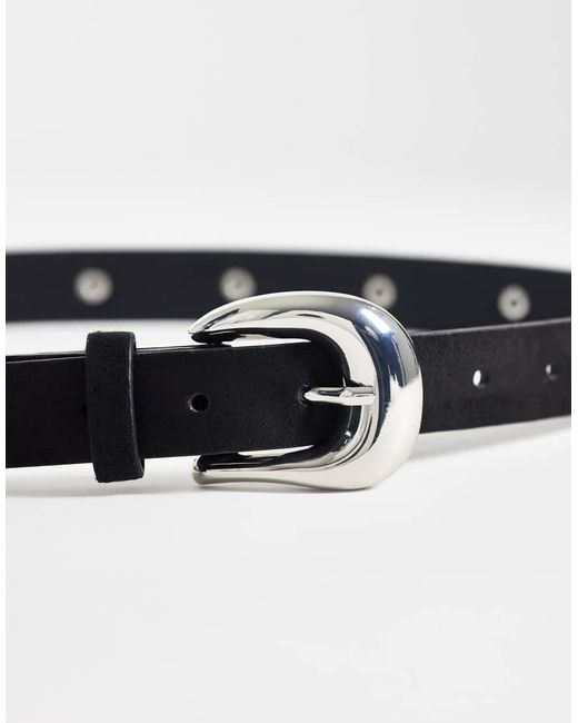 Pieces White Silver Tone Studded Leather Look Belt