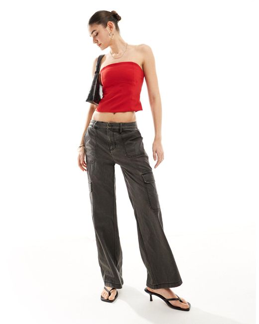 Pull&Bear Red Bandeau Top With Lace Up Back