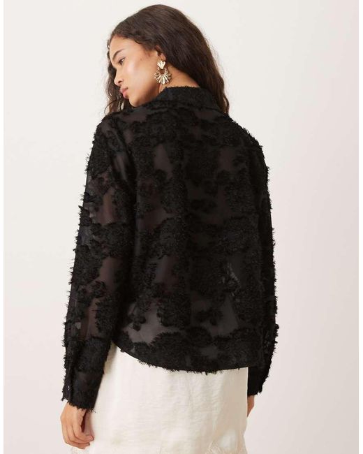 Jdy Black Semi Sheer Shirt With Floral Eyelash Detail
