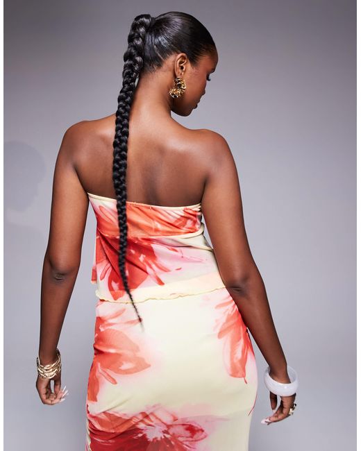 Missy Empire Red Mesh Bandeau Split Front Top Co-ord