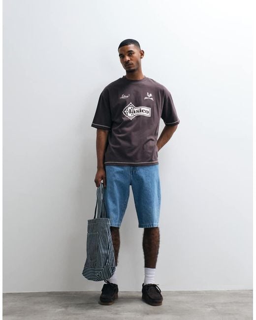 ASOS Brown Heavyweight Oversized T-Shirt With Stitch Detail And Football Graphic for men
