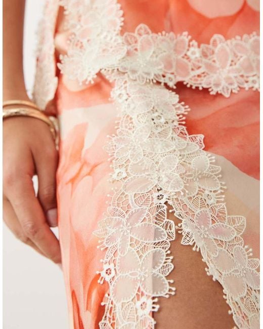 ASOS Pink Satin Cami Bias Double Layer Lace Applique Maxi Dress