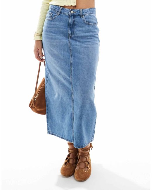 ONLY Blue Denim Midi Skirt With Back Split