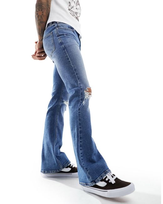 ASOS Blue Flare Jeans With Rips for men