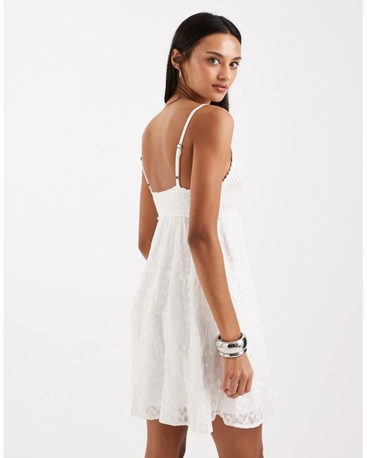 Hollister White Crochet Tiered Babydoll Mini Dress